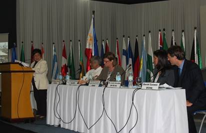Social Welfare and Development Secretary Corazon Juliano-Soliman addresses the diplomats and representatives of international and local humanitarian organizations during the launch of the ‘Revised Typhoon Bopha/Pablo Response – An Action Plan for Recovery.’ Seated (from left) are Mr. Snehal Soneji, representative of the Philippine International Non-Governmental Organization Network (PINGON), Ms. Octavia Borthwick, Minister-Counsellor, Australian Agency for International Development (AusAID), United Nations Humanitarian Coordinator for the Philippines, Ms. Luiza Carvalho, and Mr. David Carden, Head, Office for the Coordination of Humanitarian Affairs (OCHA) Philippines.