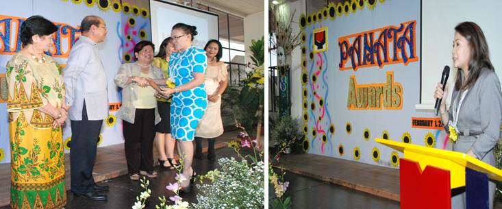 Annie Rentoy, station manager of UNTV Radio La Verdad receives a plaque of recognition from Secretary Soliman as the “Most Supportive Radio Station,” while Luchie Cruz-Valdes, TV 5 Head News Department delivers a response on behalf of Gawad Ulat awardees.