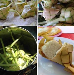Every piece of hanging rice begins from a carefully woven coconut leaf. After which, uncooked rice or bigas is poured into the woven pocket, and then boiled until the rice is cooked. It is hung when sold, thus the name hanging rice.
