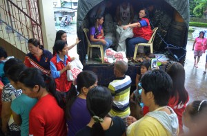 Shown in the photo is the continuing relief distribution of family food packs to barangay Rizal, San Marcelino, Zambales.