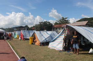 shown in this photo are tents provided to the evacuees at the grandstand