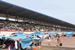 Families affected by MNLF-led crisis in Zamboanga City occupying at the Grandstand. As of today, the number of individuals occupying in 36 evacuations centers is reduced to 111,983.