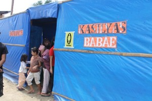 Women and girls use the newly-installed latrines and bath stations at the JFE Sports Complex in Zamboanga City.