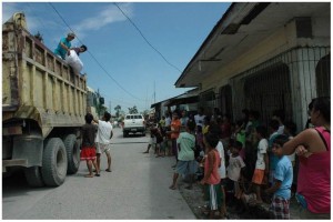 Affected residents in barangay Mabilog, Concepcion, Tarlac await the relief goods brought by DSWD-Region III.