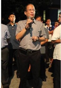 President Aquino addressing the volunteers at NROC.