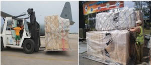 Tents donated by the Australian government are being prepared before loading it to the C130 of the Royal Australian Air Force.