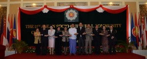Social Welfare Ministers of the ten member-states of the Association of Southeast Asian Nations (ASEAN) and ASEAN Deputy Secretary-General Alicia R. Bala (5th from left) demonstrate their unity during the opening ceremony of the 11th Meeting of the ASEAN Socio-Cultural Community Council in Nay Pyi Taw, Myanmar. DSWD Secretary Corazon Juliano-Soliman (left) is head of Philippine delegation.