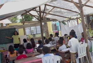 Students still have the enthusiasm to learn even in tents as classroom.