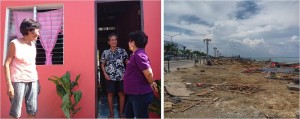 (Left Photo) DSWD Secretary Corazon Juliano-Soliman talks to a resident in one of the newly-constructed permanent shelters in Martha, Zamboanga City. A total of 44 internally-displaced families are now occupying houses in Martha permanent shelter. (Right Photo) Empty Cawa-cawa Blvd. No more tents! Families have moved to transitional shelters. Cleaning up ongoing.