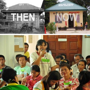 (Left Photo) Then and Now. (Right Photo) Precila Cabillo is one of the KALAHI CIDSS-NCDDP volunteers in a GPBP-funded project in Barangay Javier in Barobo, Agusan del Sur.