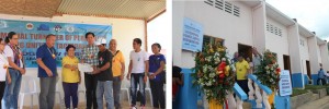 (Left Photo) A ‘Yolanda’ survivor receives his Certificate of Occupancy. (Right Photo) Sec. Soliman takes a look at a housing unit at Ridge View.