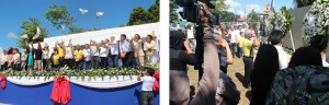(Left Photo) Guests participate in the releasing of doves to symbolize that Tanauan is now moving forward one year after ‘Yolanda’. (Right Photo) A salute to honor those who perished during Typhoon Yolanda at the memorial ground in Tanauan Plaza.