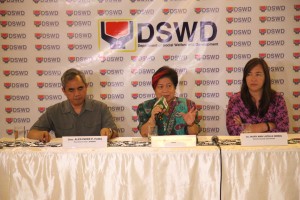 Sec. Soliman (center) explains the importance of sending a Philippine delegation to the 3rd UN World Conference on Disaster Risk Reduction in Sendai, Japan during this morning’s press briefing. With Sec. Soliman are NDRRMC Executive Director Usec. Alexander Pama and Climate Change Commission Sec. Mary Ann Lucille Sering.