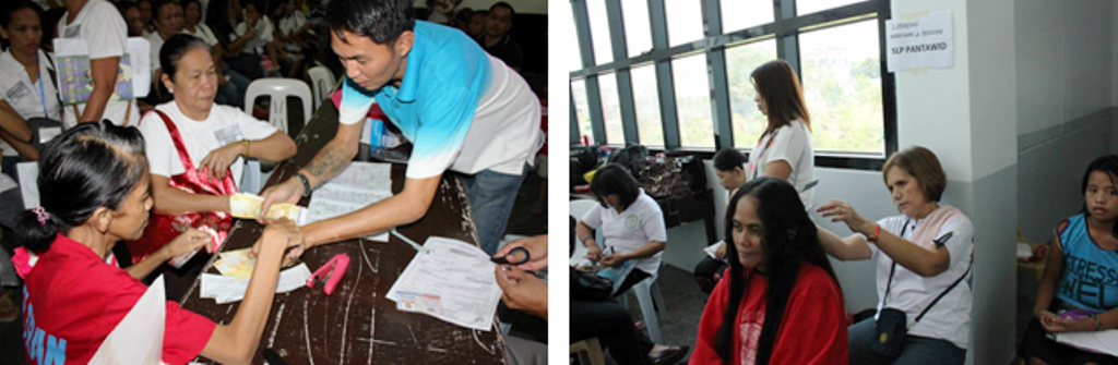 Pantawid Pamilya beneficiaries from Taguig City receive their cash grants and avail of various services like free haircut during the service caravan