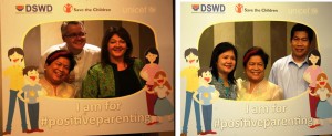 (Left photo) DSWD Sec. Corazon Juliano-Soliman together with fellow positive parenting advocates Save the Children Philippines Country Director Ned Olney, and UNICEF Philippines Deputy Representative and Chief of Field Operations Margaret Sheehan  (Right photo) DSWD Sec. Soliman together with  Rhoda Rubenecia and Richard Casta, beneficiaries who practice positive parenting to discipline their children.  They were the speakers in today’s  DSWD-UNICEF-Save the Children press briefing on “Positive Parenting: Safeguarding children’s dignity and developing their full potential”. 