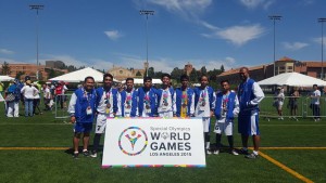 The Philippine delegates to the Special World Olympics in Los Angeles, USA. Among the delegates are residents of the Elsie Gaches Village, a DSWD-managed center for mentally challenged children.