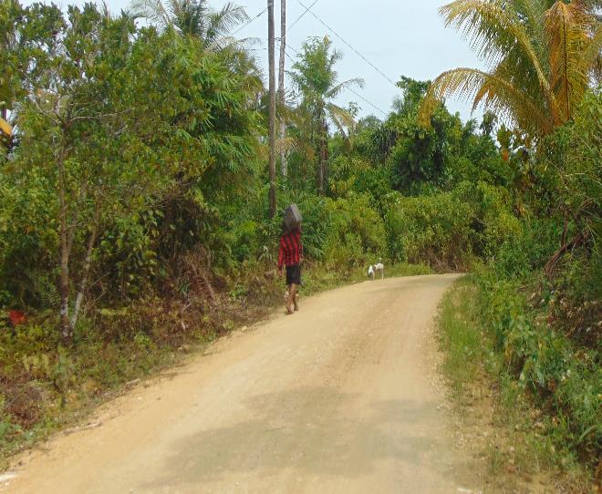 Resident of Brgy. Magsaysay hiking from Purok 1 to Sitio Dao to fetch water from the only jetmatic pump of the whole barangay.