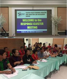 Together with other members of the National Disaster Risk Reduction and Management Council, Department of Social Welfare and Development (DSWD) Secretary Judy Taguiwalo (3rd from left) attends the Response Cluster Meeting of the Cagayan Disaster Risk Reduction Council Meeting in Tuguegarao City to discuss the status of the affected areas as well as the ongoing disaster operations.