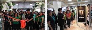 Department of Social Welfare and Development (DSWD) Secretary Judy M. Taguiwalo (right) and Protective Services Bureau (PSB) Division Chief for Community-Based Jesusa Cabilao cut the ribbon for the launch of the photo exhibit at the DSWD Central Office that shows the different acts of violence against women. Sec. Taguiwalo, together with a number of DSWD staff, views the pictures displayed on the photo gallery that show the different kinds of abuse against women.