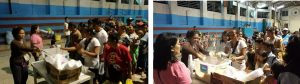 Staff from DSWD Field Office X serve hot meals to flooding-affected families staying at Brgy. Bulua Covered Court in Cagayan de Oro City. The covered court has been used as evacuation center since Monday, January 16.