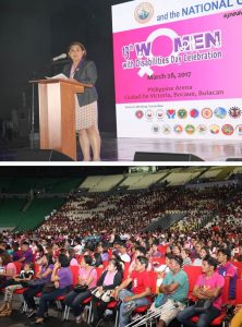 Department of Social Welfare and Development (DSWD) Undersecretary for Promotive Programs Malou Turalde-Jarabe encourages women with disabilities to stand up for their rights and support programs and policies towards their advancement during the 13th Women with Disabilities Day celebration at the Philippine Arena, Ciudad de Victoria, Bocaue, Bulacan.