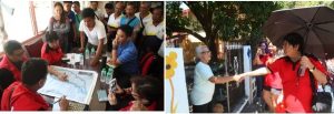 Photo 1 : DSWD Secretary Judy M. Taguiwalo, Assistant Secretary for Special Concerns, Jose Antonio R. Hernandez, and DSWD disaster response bureau officials and staff, hold a consultation with Tingloy Mayor Laurence F. Alvarez and the barangay captains of the municipality to discuss the assistance needed by the affected residents. Photo 2: Secretary Taguiwalo shakes the hand of a resident as she conducts an inspection of the affected barangays with her team and the local officials.