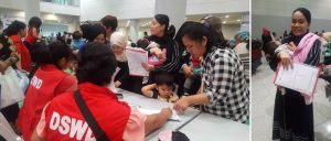 First photo : DSWD social workers assist Overseas Filipinos from Riyadh, composed mostly of women and children, who recently arrived home after availing the amnesty program of the Kingdom of Saudi Arabia. Second photo : Nadzma Urao, who came home with her almost 2-month old baby boy, expressed her gratitude to the government for assisting them.