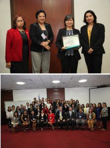 Photo 1: Department of Social Welfare and Development (DSWD) Undersecretary for Special Concerns Virginia Orogo (far right) joins DSWD Protective Services Bureau (PSB) Director. Ma. Alicia Bonoan (far left) and Intercountry Adoption Board (ICAB) Executive Director Atty. Bernadette Abejo as they present a certificate of appreciation to NORFIL Foundation Executive Director Ma. Teresa Nuqui for presenting the issues and concerns on foster care service during the Consultation Dialogue with Foreign Embassies and other Stakeholders on Adoption and Foster Care at the AIM Conference Center. Photo 2: Participants from national government agencies, foreign embassies, accredited child-placement agencies, and adoptive and foster parents cap off the consultation dialogue with a photo opportunity to show their commitment to improve the process of legal adoption in the Philippines.