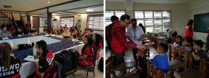 Left photo: Department of Social Welfare and Development (DSWD) Officer-in-Charge Emmanuel A. Leyco and Undersecretary for Operations and Promotive Programs Hope V. Hervilla meet with DSWD Field Office V Regional Director Arnel Garcia and regional disaster responders to discuss the efforts made the FO as it continuously responds to the needs of Mayon evacuees. Right photo: OIC Leyco visits the evacuees at Gogon Central School, one of the 13 open evacuation centers in Legazpi.