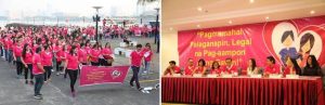 Photo 1: Supporters march to promote promote unconditional love through legal adoption during the kick off event of the 2018 Adoption Consciousness Celebration at SM By the Bay, Mall of Asia (MOA) Complex. Photo 2: Legal adoption advocates led by Department of Social Welfare and Development (DSWD) Officer-in-Charge (OIC) Emmanuel A. Leyco (middle) and Senator Grace Poe (middle right) discuss measures on how to simplify and hasten legal adoption procedures in the Philippines, and to remove the social stigma of adoption.