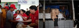 A volunteer unloads the family food packs from DSWD delivered to the Municipality of Calasiao, Pangasinan. The relief goods are intented to be distributed to residents displaced by severe flooding in the town.