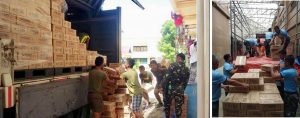 Photo 1: Members of the Philippine Army help load DSWD Family Food Packs (FFP) for prepositioning to various local government units in Region II in preparation for Typhoon 'Ompong'. DSWD Field Office II has so far delivered 21,700 FFPs to LGUs in the provinces of Cagayan, Isabela, Quirino, Nueva Vizcaya, and Batanes. Photo 2: DSWD Field Office in Cordillera Administrative Region (CAR) tapped the help of Police Regional Office Cordillera (PRO-COR) and Office of the Civil Defense-Cordillera (OCD-CAR) to deliver 1,000 Family Food Packs (FFPS) to different localities in the region in preparation for Typhoon 'Ompong'.
