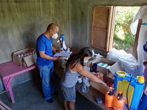 Barangay personnel inspect the procured medical equipment and hygiene supplies of Barangay Aguada, Rosario in Northern Samar.