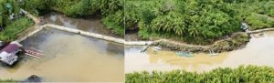 The wharf (right photo) and pathway (left photo) which were constructed under the Department of Social Welfare and Development’s (DSWD) KALAHI-CIDSS and Risk Resiliency Program (RRP) now serve as barriers to minimize coastal erosion in Barangay San Roque, Pilar, Surigao del Norte.
