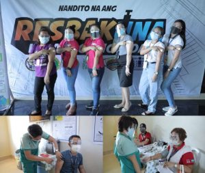 DSWD personnel get their first dose of anti-Covid 19 vaccine during a ceremonial vaccination on June 16 at the East Avenue Medical Center.