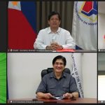 Department of Social Welfare and Development Secretary Rolando Joselito D. Bautista (above center), Department of Trade and Industry Secretary Ramon Lopez, Department of Information and Communications Technology Secretary Gregorio Honasan, Department of Health Undersecretary Charade Grande, Assistant Secretary Atty. Jingle Chua of the Office of the President, and Philippine Charity Sweepstakes Office Assistant General Manager Juliet Aseo at the virtual signing of the Joint Memorandum Circular No. 1, series of 2021 or the “Implementing Guidelines for Accelerating and Harmonizing Aid and Humanitarian Operations of the National Government or AHON During Disasters and Emergencies.”