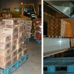 DSWD-National Resource and Logistics Management Bureau personnel load the family food packs and other non-food items at the Cebu Pacific Cargo Warehouse in Manila.
