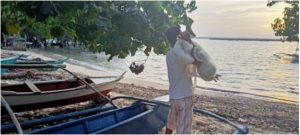 Juan, showing off his fishing net and the newly refurbished paddle boats he acquired from Livelihood Settlement Grant