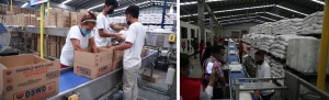 Volunteers repack relief supplies using the re-installed Mechanized Production System (MPS) of the Visayas Disaster Resource Center (VDRC).