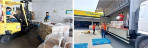 Some personnel of the National Resource and Logistics Management Bureau and Cebu Pacific Airlines facilitate the transfer of the Disaster Assistance Family Access Card (DAFAC) Forms from the National Resource Operation Center to Cebu Pacific Cargo Warehouse.