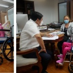 DSWD Secretary Erwin T. Tulfo interacts with centenarian, Estelita Tagabi Alliones, who met the Secretary on July 13 at the Central Office in Quezon City.
