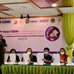 Representatives from the Department of Social Welfare and Development along with the concerned local chief executives in the pilot areas, and other partner agencies at the local level sign the Memorandum of Agreement and Pledge of Commitment for the implementation of the Project ProtecTEEN on August 10 in Malaybalay, Bukidnon.