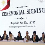 Department of Social Welfare and Development (DSWD) Secretary Erwin T. Tulfo (4th from left), National Authority for Child Care (NACC) Executive Director, Undersecretary Janella Estrada (center), and representatives from various national government agencies sign the Implementing Rules and Regulations (IRR) of Republic Act (RA) No. 11767 or the “Foundling Recognition and Protection Act.”