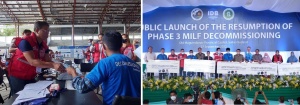 Undersecretary for Inclusive and Sustainable Peace Alan Tanjusay (left photo, in red vest) visits the payout of socio-economic cash support to the decommissioned combatants in Sultan Kudarat.