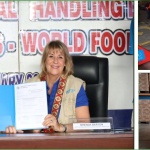 Department of Social Welfare and Development Secretary Rex Gatchalian and United Nations-World Food Programme (UN-WFP) Representative and Country Director Brenda Barton show the signed deed of donations during the hand-over ceremony of WFP donated equipment to the DSWD.