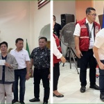 Department of Social Welfare and Development (DSWD) Secretary Rex Gatchalian hands over on Wednesday, March 22, 2023, the financial assistance donated by the People’s Republic of China (PRC) and the Government of Hungary, along with the family food packs and hygiene kits from the Department, to the victims of the 2019 Sulu (left) and Zamboanga City (right) bombing incidents.