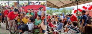 Department of Social Welfare and Development (DSWD) Secretary Rex Gatchalian talks to evacuees inside evacuation centers during his visit to quake-hit Davao de Oro on Thursday, March 9, 2023.