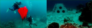 Volunteer divers install a pyramid-shaped artificial reef in the waters of Oslob. The project is part of the identified environmental conservation efforts of fisher folks in Barangay Gawi under the Department of Social Welfare and Development’s (DSWD) Kapit-Bisig Laban sa Kahirapan Comprehensive and Integrated Delivery of Social Services (KALAHI-CIDSS) program.