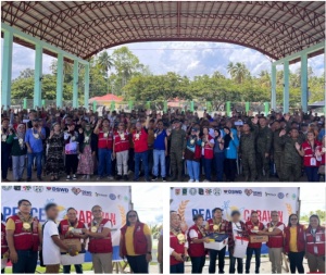 DSWD Undersecretary Allan Tanjusay (2nd from right, left photo) leads the provision of socio-economic packages to some 500 former violent extremists during the Peace Caravan in Maimbung, Jolo, Sulu on Wednesday (August 10).