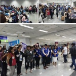Social workers from the Department of Social Welfare and Development (DSWD) join representatives of other government agencies as they welcome and assist the repatriated Overseas Filipino Workers (OFW) from Israel on Friday (October 20) at the Ninoy Aquino International Airport.